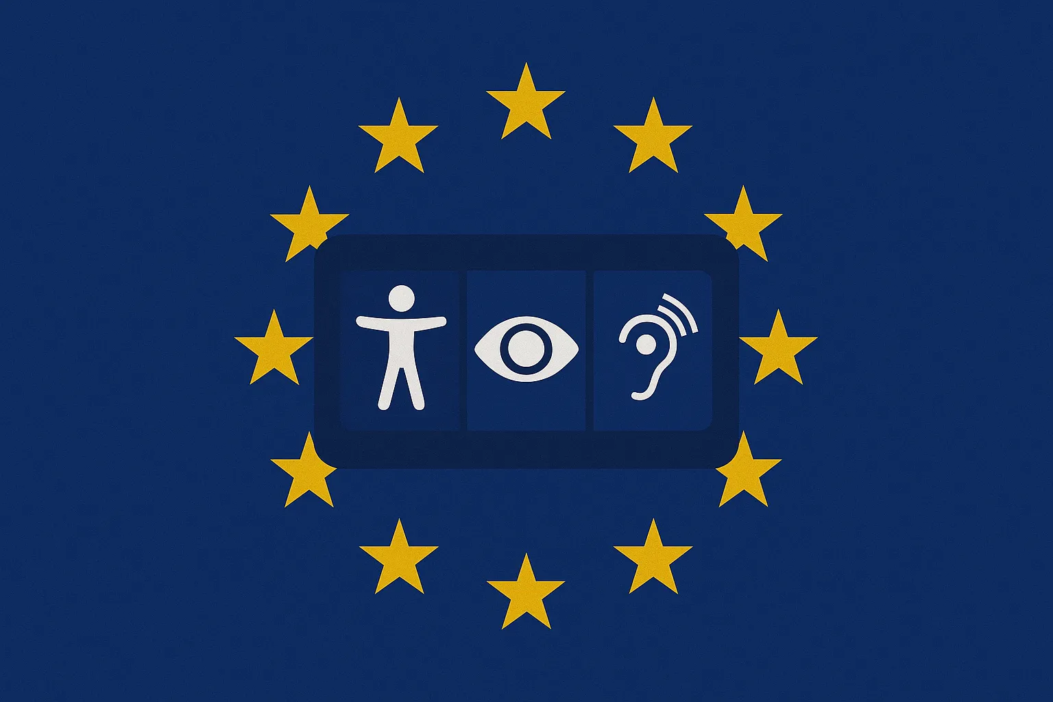 European stars surrounding a screen with accessibility icons.