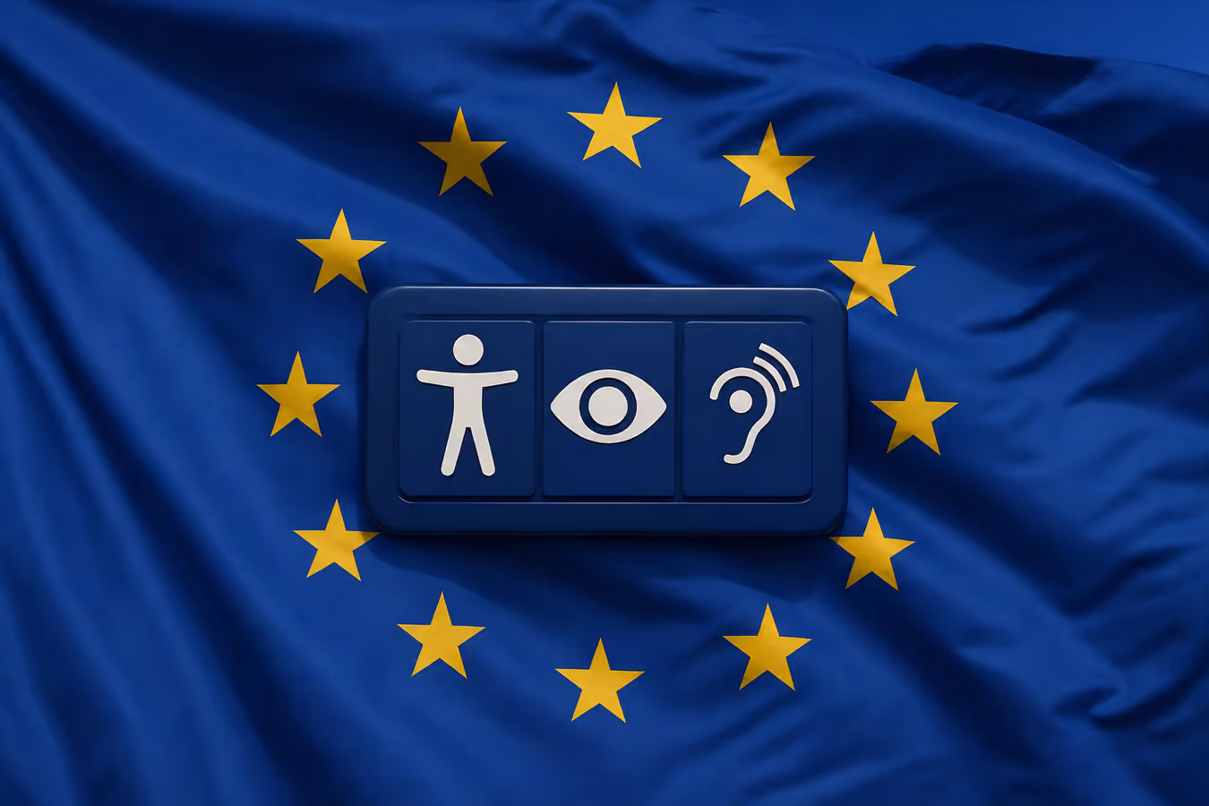 European stars surrounding a screen with accessibility icons.