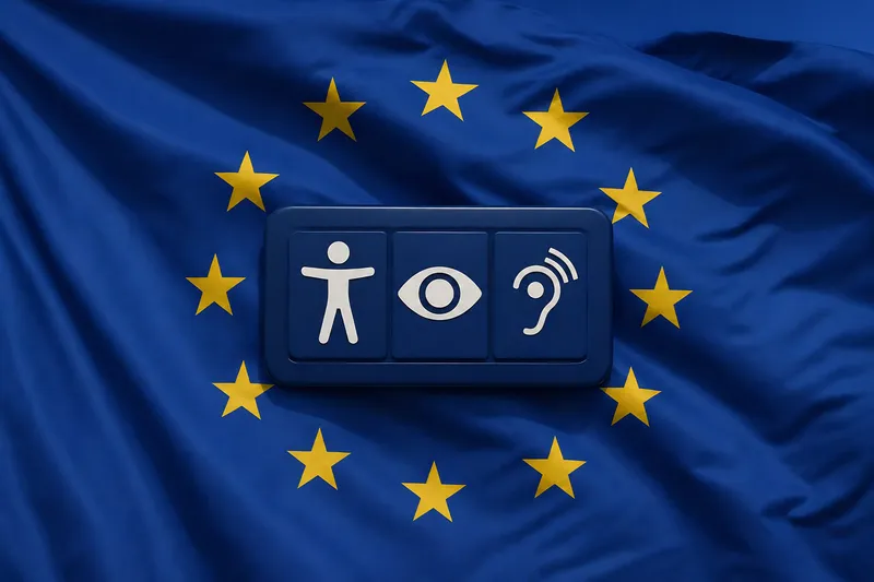 European stars surrounding a screen with accessibility icons.