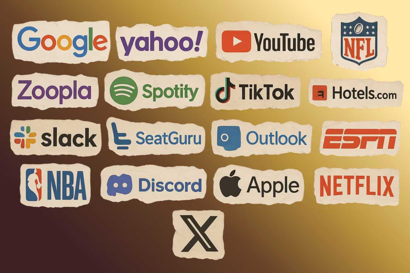 A scrapbook of big company logos whose sites are featured in browser quirks files.