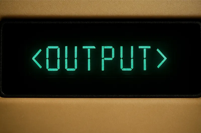 A calculator with the HTML <output> tag shown on the display