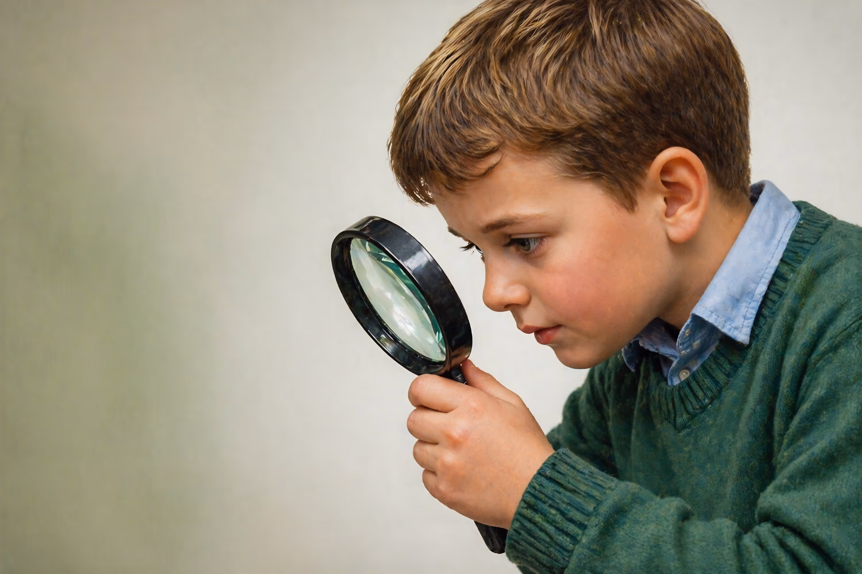 A child looking through a magnifying glass