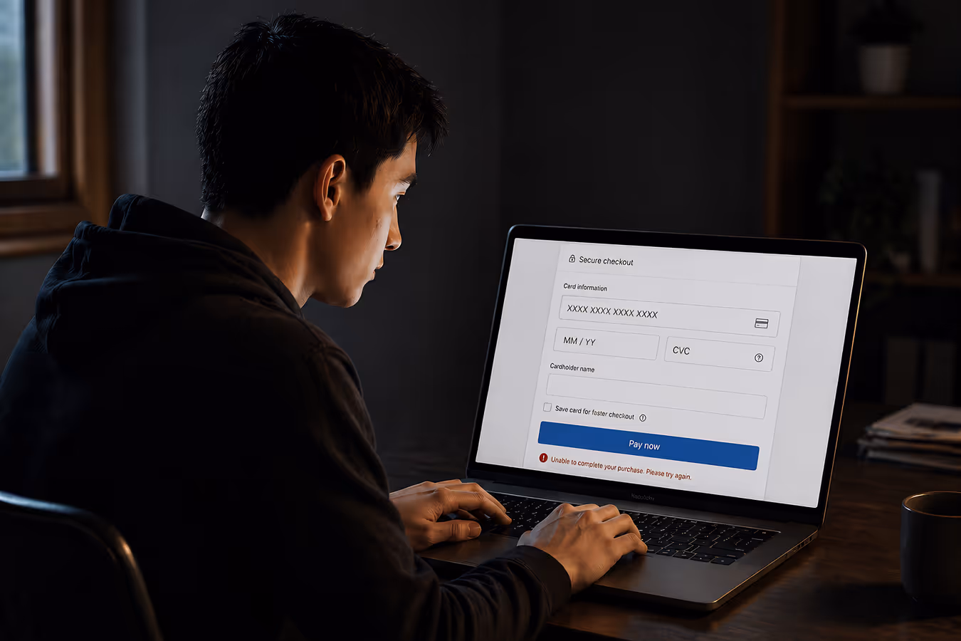 Developer debugging an issue with an online checkout application at 2:43 AM